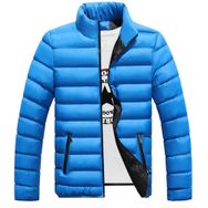 Bestgift Kapitone Mavi Yüksek Yaka Erkek Ceket