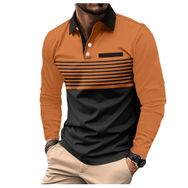 Bestgift Polo Turuncu Uzun Kollu Çizgili Baskılı Erkek Gömlek