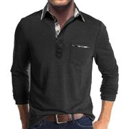 Bestgift Polo Yaka Siyah Uzun Kollu Erkek Gömlek