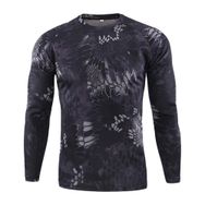 Bestgift Resim Rengi 5 Yuvarlak Boyun Uzun Kollu Kamuflaj Erkek T-Shirt