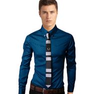 Bestgift Slim Fit Mavi Royal Blau Kent Yaka Uzun Kollu Erkek Gömlek
