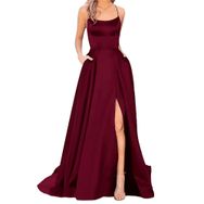 Bestgift Straplez Wine Red Uzun Kadın Abiye