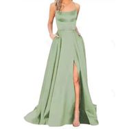 Bestgift Straplez Yeşil Light Green Uzun Kadın Abiye