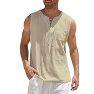 Bestgift Tank Top Haki Bağcıklı Kısa Kollu Erkek T-shirt