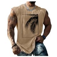 Bestgift Tank Top Haki Baskılı Kısa Kollu Büyük Beden Erkek Gömlek