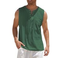 Bestgift Tank Top Koyu Yeşil Bağcıklı Kısa Kollu Erkek T-shirt