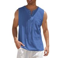 Bestgift Tank Top Mavi Bağcıklı Kısa Kollu Erkek T-shirt