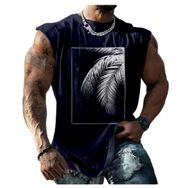 Bestgift Tank Top Mavi Royal Blau Baskılı Kısa Kollu Büyük Beden Erkek Gömlek