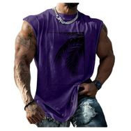 Bestgift Tank Top Mor Baskılı Kısa Kollu Büyük Beden Erkek Gömlek