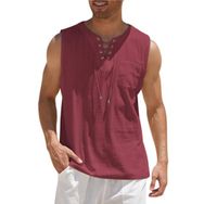 Bestgift Tank Top Şarap Kırmızıısı Bağcıklı Kısa Kollu Erkek T-shirt