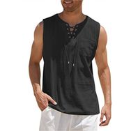 Bestgift Tank Top Siyah Bağcıklı Kısa Kollu Erkek T-shirt