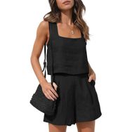 Bestgift Tank Top Siyah Günlük 2 Parça Kadın Şort Set