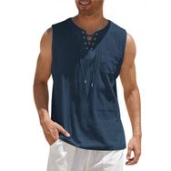 Bestgift Tank Top Tibet Mavisi Bağcıklı Kısa Kollu Erkek T-shirt