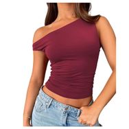 Bestgift Tank Wine Red Düz Kadın T-shirt