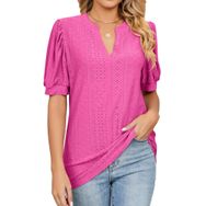 Bestgift Tops Casual Gül Kabarcık Kol Düz Kadın T-Shirt
