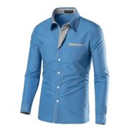 Bestgift Trend Uzun Kollu Dar Kesim Düz Renk Mavi Royal Blau Erkek Gömlek