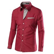 Bestgift Trend Uzun Kollu Dar Kesim Düz Renk Wine Red Erkek Gömlek