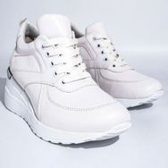 Beyaz Dolgu Topuklu Sneaker Pily Bağcıklı Spor Ayakkabı