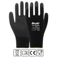 Beybi EN388 3121X 7 Beden 12'li Paket Poliüretan Kaplı Pu Touch Siyah Montaj Eldiven