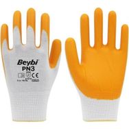 Beybi PN3 Beyaz Sarı No:9 Koli Polyester Örme Nitril Eldiven