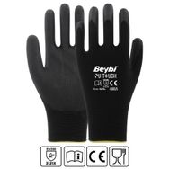 Beybi Pu Touch Siyah 7 Beden 12'li Paket Poliüretan Kaplı Montaj Eldiven