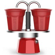 Bialetti Mini Express Mokapot + 2 Kırmızı Espresso Fincanı