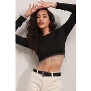 Bigdart 0444 Zincirli Siyah Kadın Crop Bluz