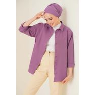 Bigdart 103901 Oversize Basic Koyu Lila Kadın Tesettür Gömlek