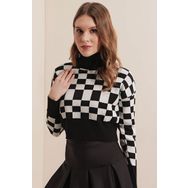 Bigdart 15810 Siyah Kare Balıkçı Yaka Crop Kadın Kazak