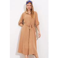 Bigdart 2442 Kadın Camel Kuşaklı Gömlek Elbise