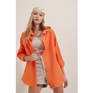 Bigdart 3900 İndigo Oversize Uzun Basic Kadın Gömlek