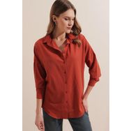 Bigdart 3900 Oversize Uzun Basic Kiremit Kadın Gömlek