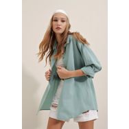 Bigdart 3900 Zümrüt Yeşili Oversize Uzun Basic Kadın Gömlek