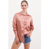 Bigdart 3985 Camel Saten Oversize Kadın Gömlek