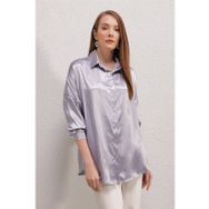 Bigdart 3985 Oversize Saten Lila Kadın Gömlek