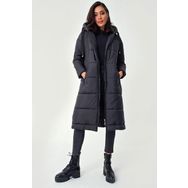 Bigdart 5120 Siyah Kapüşonlu Uzun Şişme Kadın Mont
