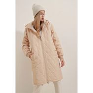 Bigdart 5138 Bej Kapitone Uzun Şişme Kadın Mont