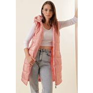 Bigdart 5140 Pembe Kapüşonlu Uzun Şişme Kadın Yelek