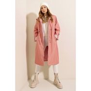 Bigdart 9091 Pembe Beli Büzgülü Kapüşonlu Kadın Trençkot