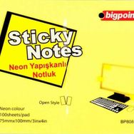 Bigpoint BP808-15 Neon Sarı 75x100 Yapışkanlı Not Kağıdı