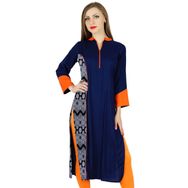 Bimba Kurti Kurta Boho Hint Şık Mavi Kadın Tunik