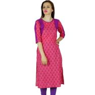 Bimba Kurti Kurta Klasik Baskılı Hint Uzun Pembe Kadın Tunik