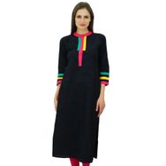 Bimba Kurti Pamuk Standart Kesim Düz Siyah Kurta Kadın Tunik