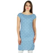 Bimba Kurti Şık Stil Suni İpek Kayık Yaka Günlük Mavi Kadın Tunik