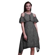Bimba Swing Flutter Soğuk Omuz Gri Midi Kadın Elbise
