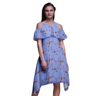 Bimba Swing Flutter Soğuk Omuz Lavanta Mavisi Midi Kadın Elbise