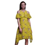 Bimba Swing Flutter Soğuk Omuz Yellow Midi Kadın Elbise