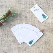 Bimotif Yılbaşı Çam Figürlü Yeşil Beyaz 10 Adet 3.5x7 cm Dikdörtgen Etiket