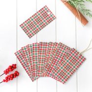 Bimotif Yılbaşı Ekose Desenli Kırmızı 10 Adet 3.5x7 cm Dikdörtgen Etiket