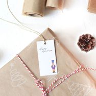 Bimotif Yılbaşı Fındıkkıran Figürlü Lacivert Beyaz 10 Adet 3.5x7 cm Dikdörtgen Etiket